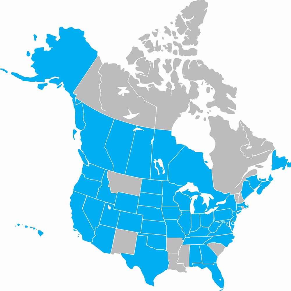 Map of where we have worked in North America